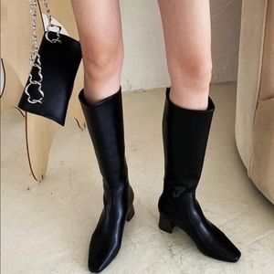 Black Faux Leather Knee High Boots